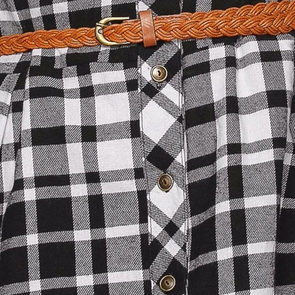 Black Plaid Flannel Belted Cotton dress - Picture 5 of 5